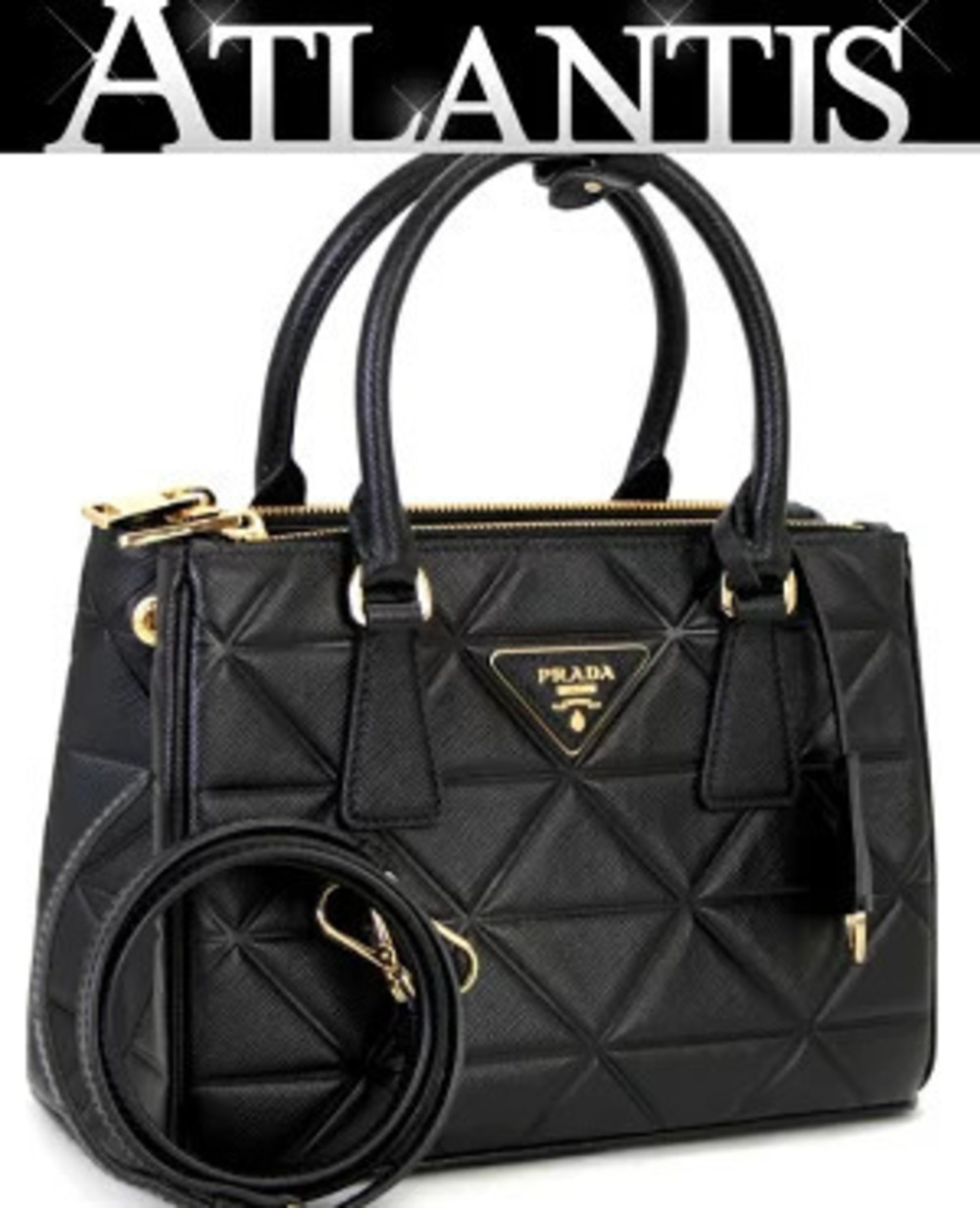 Prada Galleria Triangle Leather Bag Black